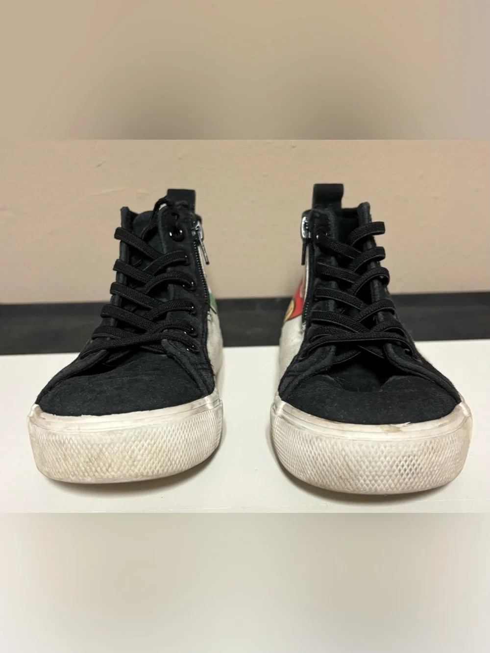 Super Mario Kids Black High-Top Sneakers with Side Zip